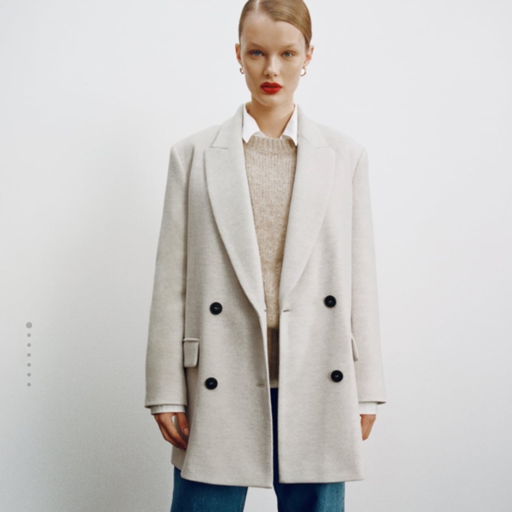Zara Double-Breasted Cream Blazer Coat